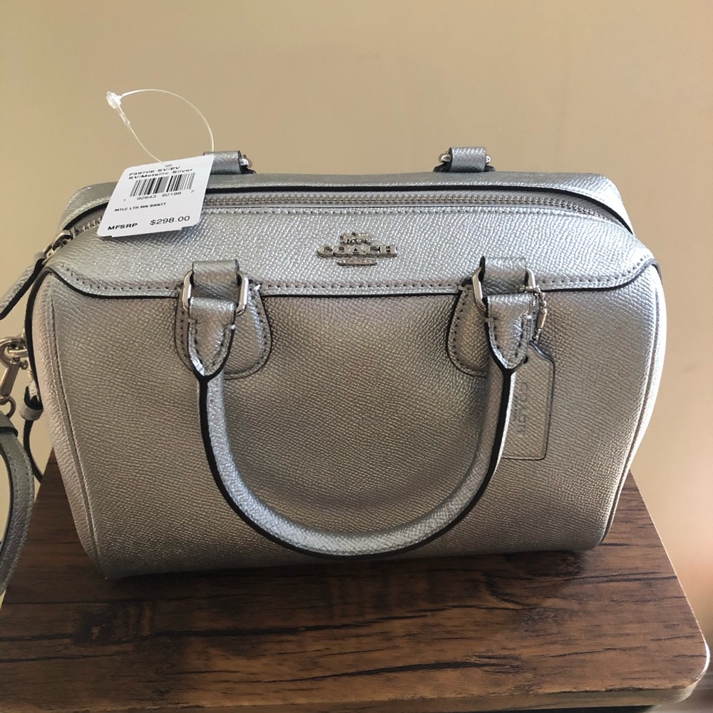 Coach NWT Metallic Silver Satchel Bag